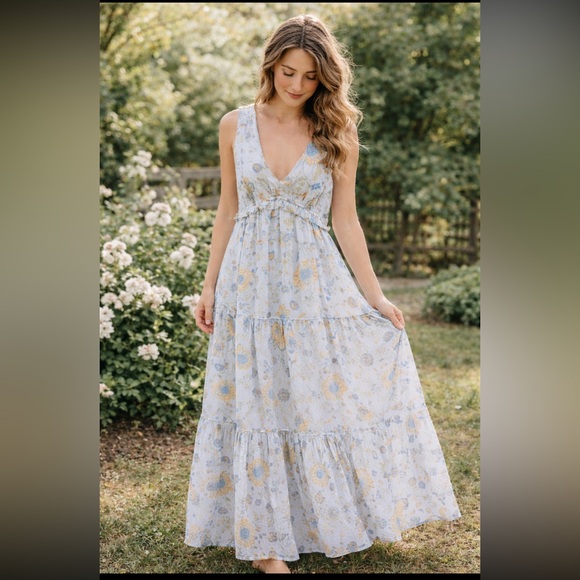 Rachel Zoe Floral Maxi Dress. Blue/Ivory Women’s Sz-M Empire Waist | Trendy - Picture 10 of 10